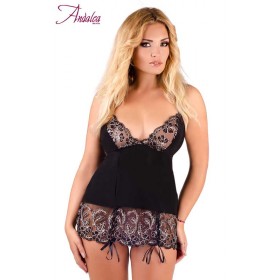 Nuisette Sexy à Broderies Fleuries et Lacets - Andalea