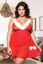 Nuisette grande taille Noël en mesh rouge et dentelle