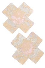 Cache-tétons double x en dentelle beige