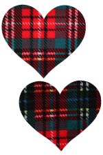 Cache-tétons cœur tartan rouge auto-adhésifs