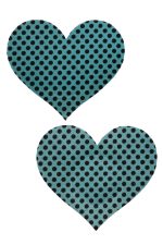Cache-tetons cœur bleu aqua à pois noirs adhésifs