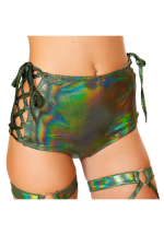 Short taille haute vert irisé à lacets