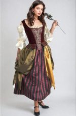 Costume damoiselle Renaissance avec corset et jupe drapée