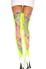 Bas auto-fixants vert néon à lacets arc-en-ciel