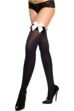 Bas autofixants noirs à nœuds satinés blancs