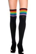 Chaussettes hautes noires à rayures arc-en-ciel