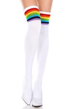 Chaussettes hautes blanches à rayures arc-en-ciel