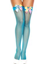 Bas autofixant résille turquoise à nœuds arc-en-ciel