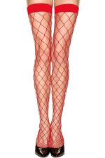 Bas résille rouges diamantés à large bande