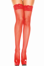 Bas autofixants résille rouge à dentelle