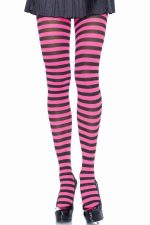 Collants rayés noirs et roses néon opaques