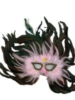 Masque plumes rose et noir 40 cm élégant