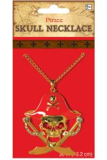 Pirate collier tête de mort doré aux yeux rouges
