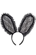 Bandeau oreilles de lapin en dentelle noire