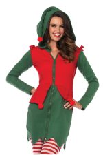 Costume elfe douillet en polaire verte et rouge