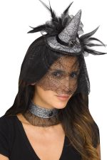 Mini chapeau sorcière argenté et collier ras-du-cou