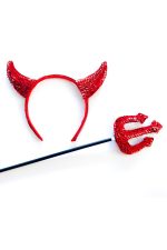 Serre-tête cornes de diable en sequins rouges et trident