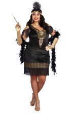 Costume Charleston grande taille à franges noires et dorées