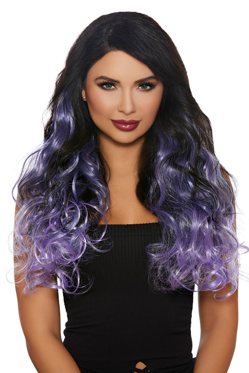 Extensions cheveux longs bouclés violet ombré – Image 3