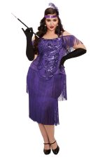 Robe charleston grande taille Miss Ritz violette à franges
