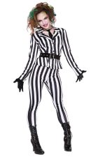 Costume Halloween rayé noir et blanc avec ceinture et cravate