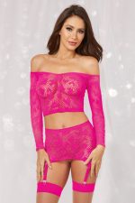 Ensemble caraco et jupe cœur rose