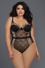 Body grande taille imprimé léopard en dentelle filet