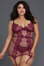Nuisette résille et dentelle violette grande taille