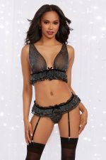 Ensemble lingerie tulle pailleté noir à volants