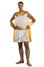 Costume dieu grec en tunique blanche et cape dorée