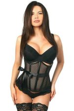 Corset underbuste en cuir et résille à armature acier