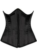 Corset underbust satin noir à baleines acier