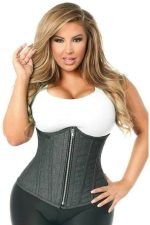 Denim corset sous-poitrine zippé à baleines acier