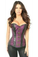 Corset brocart et simili cuir à baleines acier