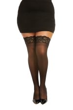 Bas autofixants grande taille en dentelle transparente