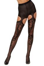 Collants jarretelles résille jacquard swirl