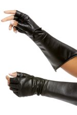 Gants long en simili cuir noir