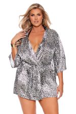 Robe kimono satin imprimé léopard grande taille