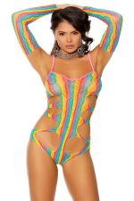 Body crochet arc-en-ciel à découpes et gants assortis