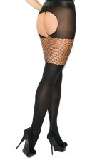 Collant grande taille opaque et résille sans entrejambe