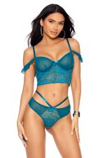 Ensemble lingerie bleu océan en dentelle et tulle