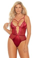 Body grande taille bordeaux en dentelle et mesh