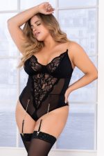 Body grande taille résille à chaînes et porte-jarretelles