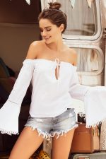 Top boho manches cloche dentelle blanche