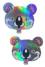 Cache-tétons koala holographiques iridescents