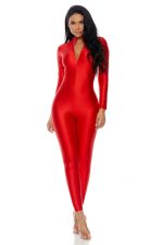 Combinaison rouge sexy à manches longues