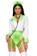 Costume secrétaire sexy vert et noir à tablier transparent