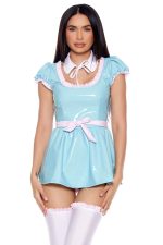 Costume mini vinyle bleu à volants