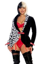 Costume méchant en vinyle rouge et imprimé dalmatien