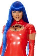 Perruque longue bleue avec frange